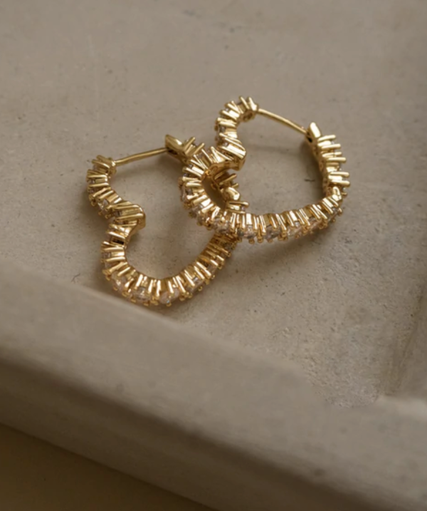 DIAMOND HEART BIJOUX HOOPS- GOLD Online now