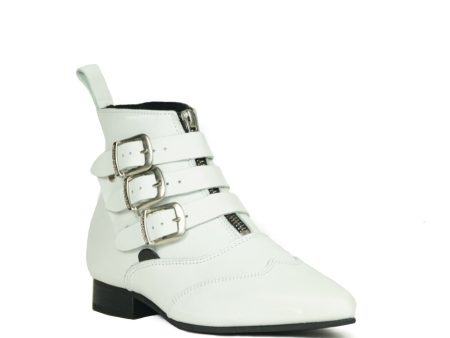 Underground White Blitz Winklepicker 3 strap Zip Boots on Sale