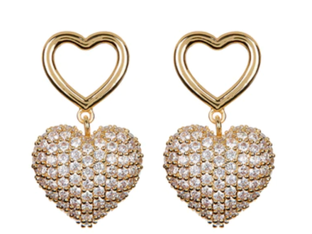 PAVE PUFFY HEART EARRINGS- GOLD Online Hot Sale