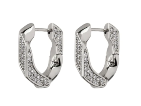 PAVE CUBAN LINK HOOPS- SILVER Cheap