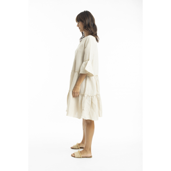 Orientique Linen Blend 3 4 Sleeve Layered Dress For Cheap