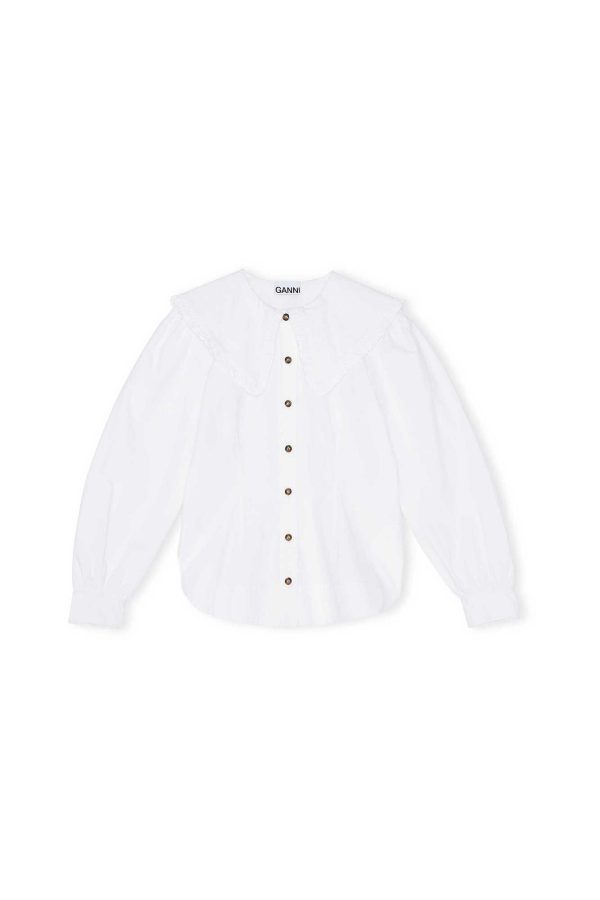 GANNI F5500 WHITE FRILL COLLAR POPLIN SHIRT Online Sale