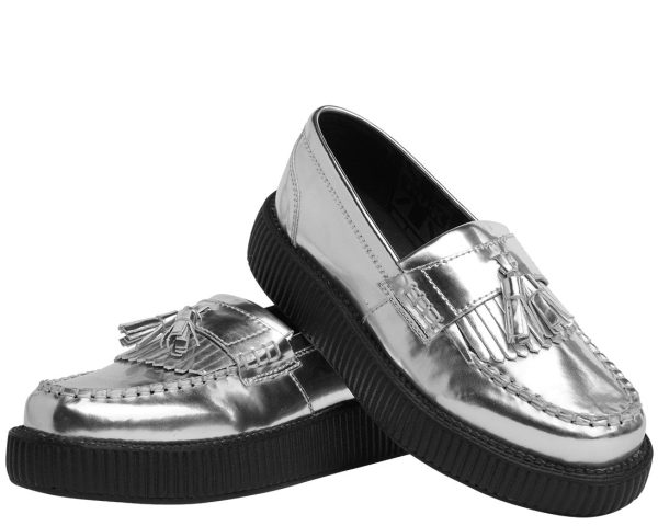 T.U.K Metallic Silver Loafer Viva Low Creeper Online Sale