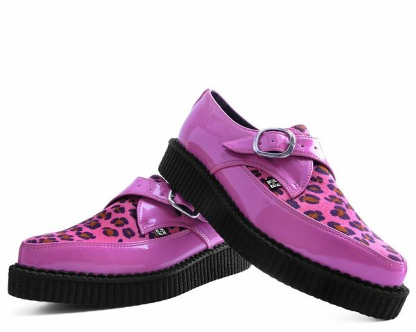 T.U.K PINK PATENT PINK LEOPARD MONK BUCKLE POINTED CREEPER Online Hot Sale