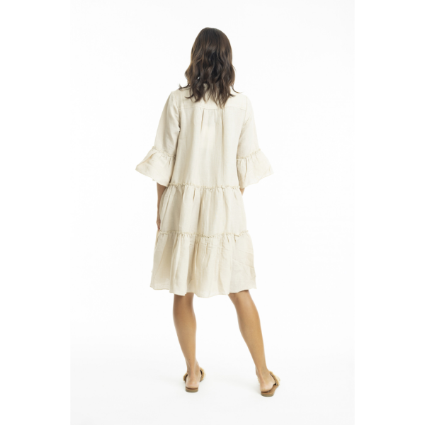 Orientique Linen Blend 3 4 Sleeve Layered Dress For Cheap