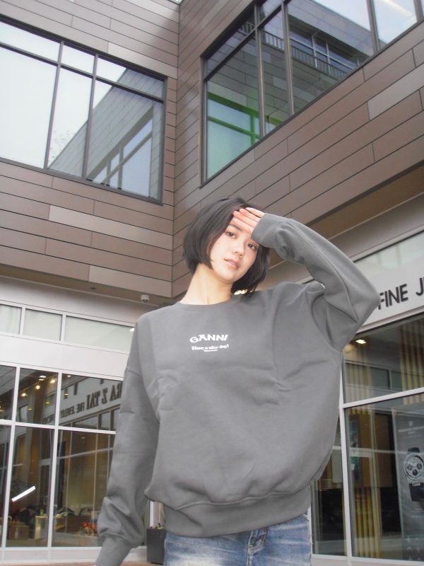 GANNI T3885 GREY ISOLI OVERSIZED SWEATSHIRT For Cheap