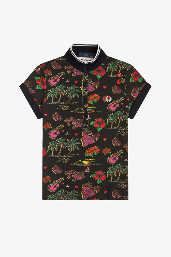 Amy Winehouse Black Hawaiian Print Polo Shirt Discount