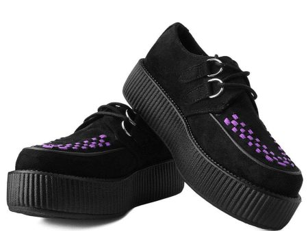 T.U.K BLK FAUX SUEDE PURPLE INTERLACE VIVA MONDO CREEPER on Sale