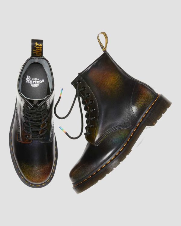 1460 Black+Multi Rainbow Rub Off Leather Lace Up Boot For Cheap