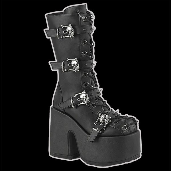 Demonia - CAMEL-115 3 Buckle Skull Vegan Leather Boot Online Sale